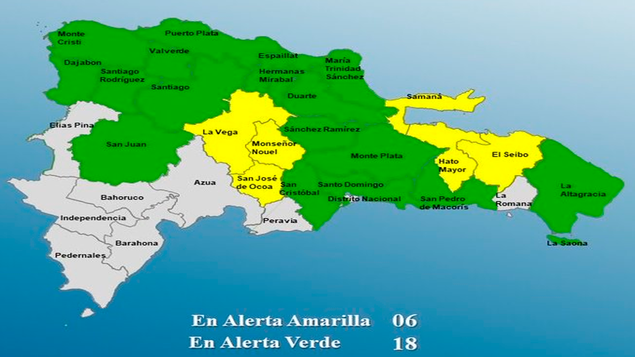 COE mantiene 6 provincias en alerta amarilla y 18 en verde por aguaceros