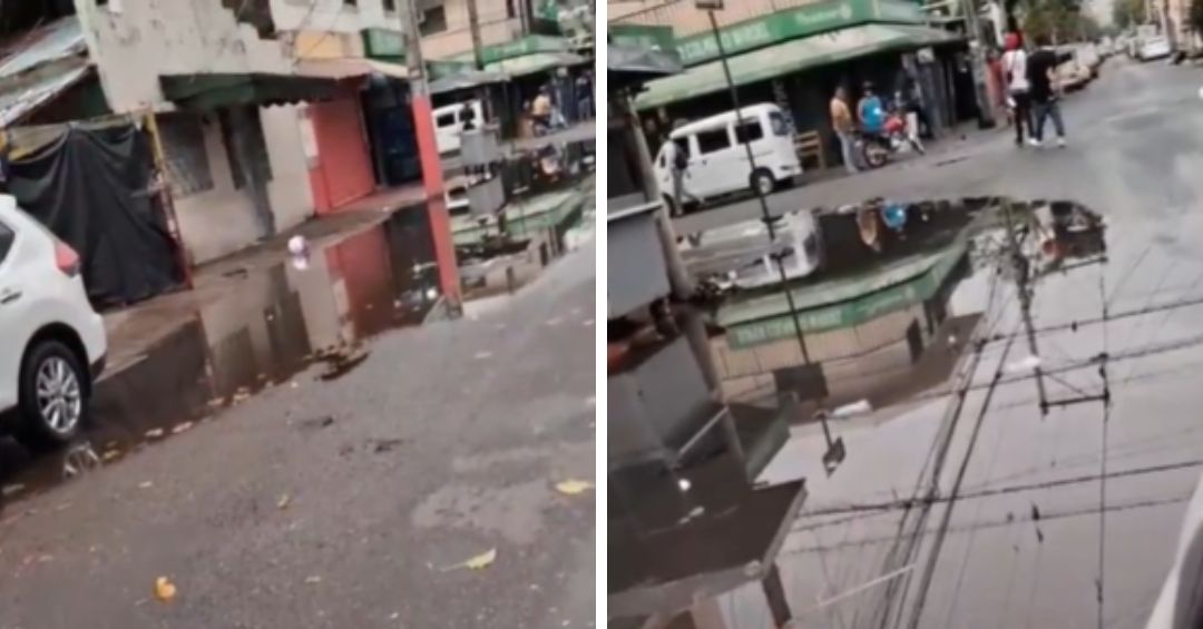 Filtraciones tapadas inundan calle Mauricio Báez en Villa Juana cada vez que llueve