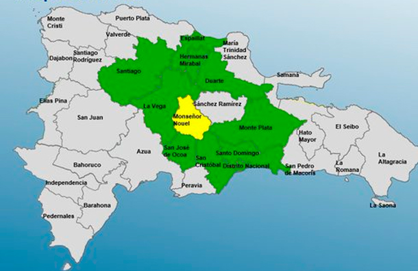 COE mantiene la provincia Monseñor Nouel en alerta amarilla y 10 en verde por vaguada