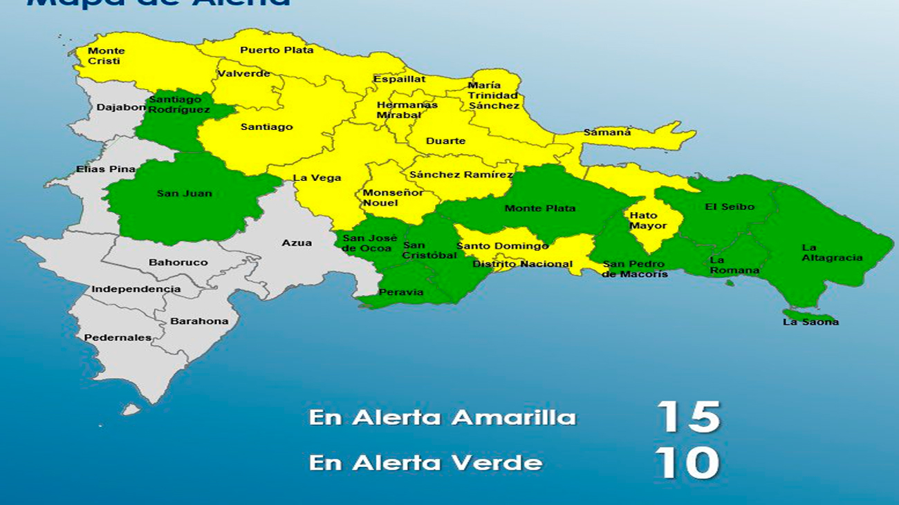 COE eleva a 14 provincias y el Distrito Nacional en alerta amarilla por lluvias