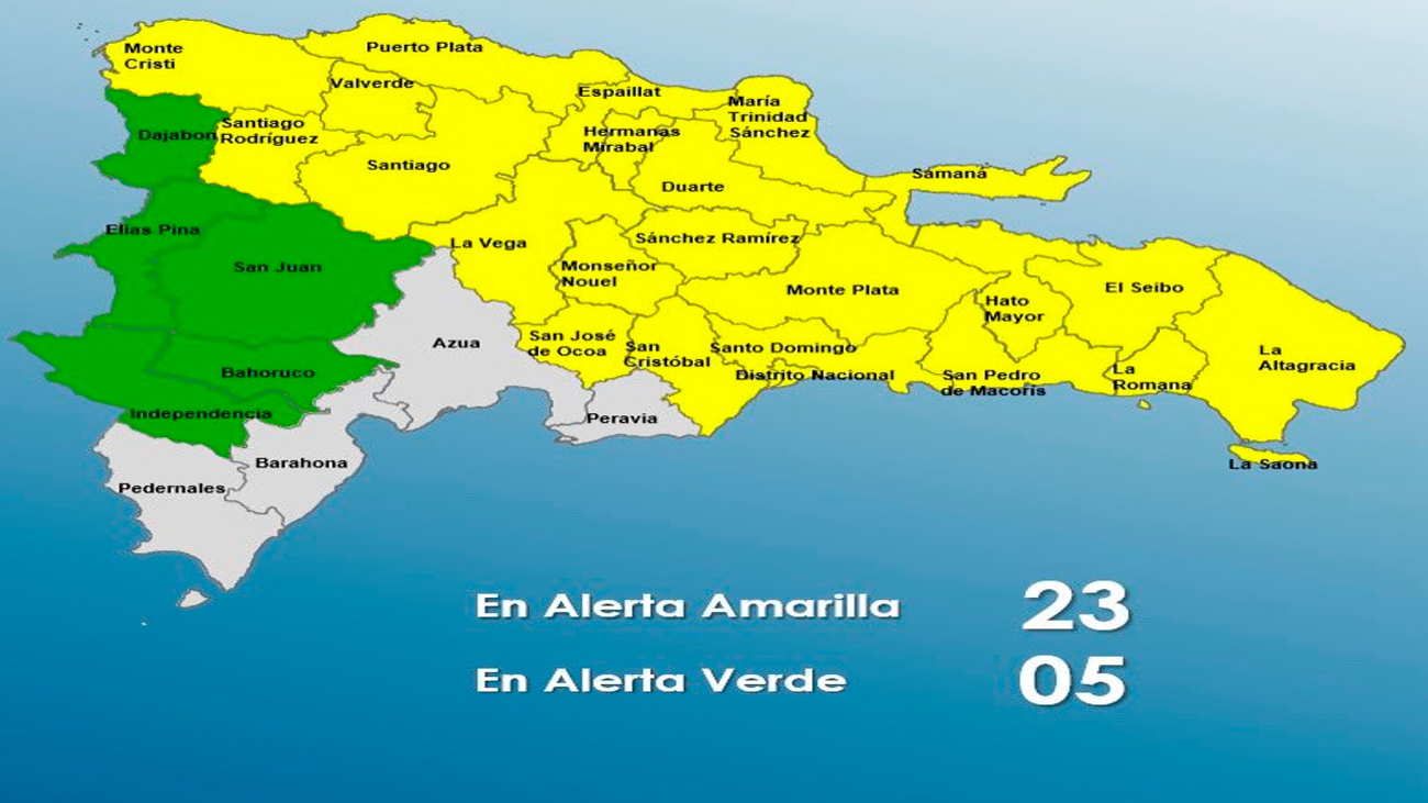 COE mantiene 23 provincias en alerta amarilla y cinco en verde por precipitaciones