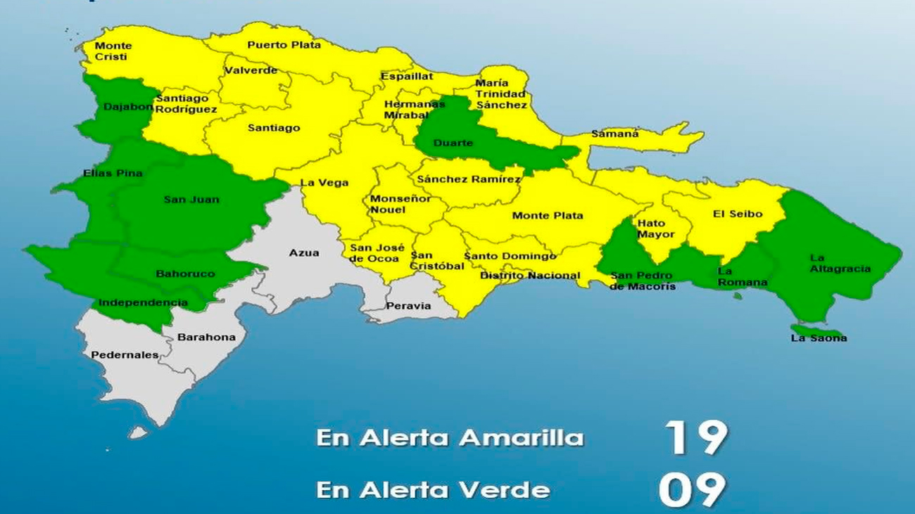 COE mantiene 19 provincias en alerta amarilla y nueve en verde por precipitaciones