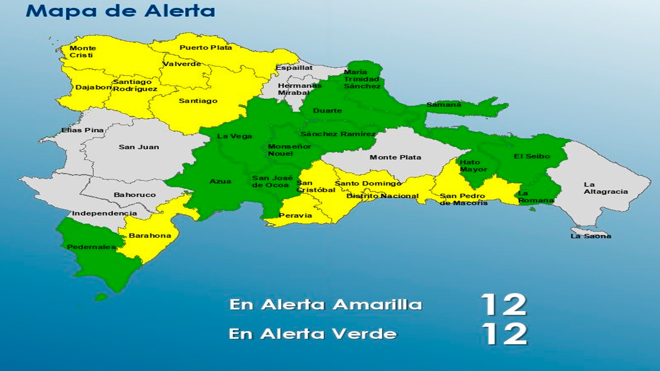 COE mantiene 12 provincias en alerta amarilla y eleva a 12 e